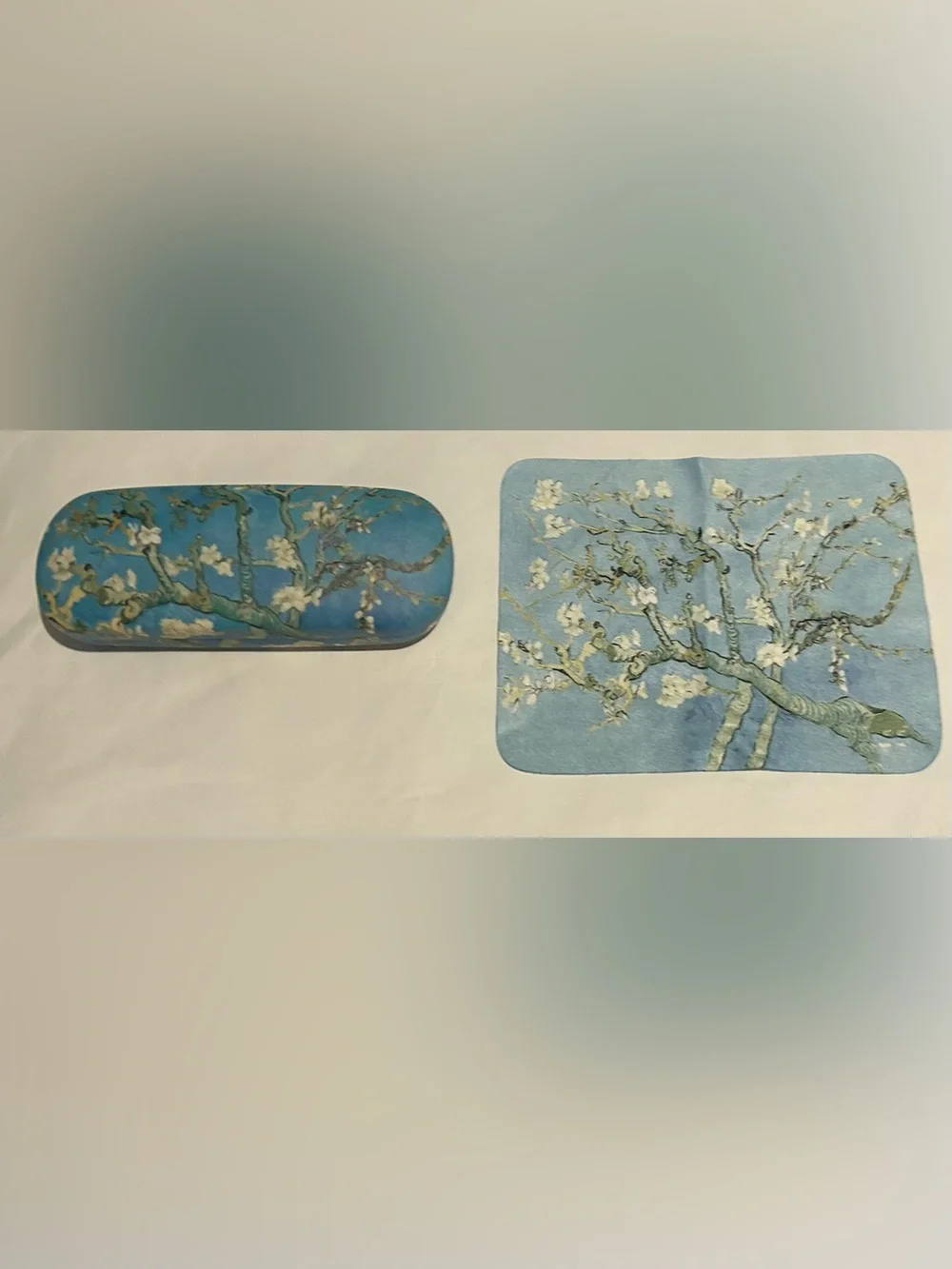 New Almond Blossoms Hard Eyeglases Case Van Gogh Felt Lining Cleaning Cloth